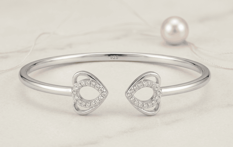 925 Silver Twin Hearts Open-Ended Bangle