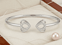 925 Silver Twin Hearts Open-Ended Bangle