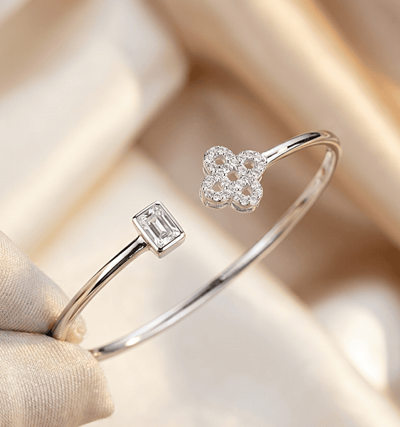 925 Silver Geometric Bloom Bypass Bangle