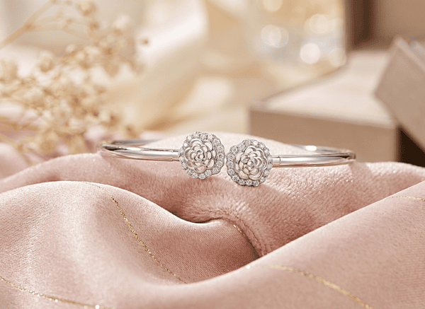 925 Silver Blooming Rose Open Bangle