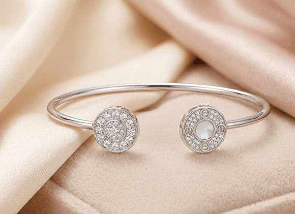 925 Silver Mother of Pearl & Pavé Circle Bangle