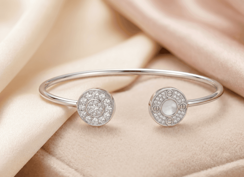925 Silver Mother of Pearl & Pavé Circle Bangle