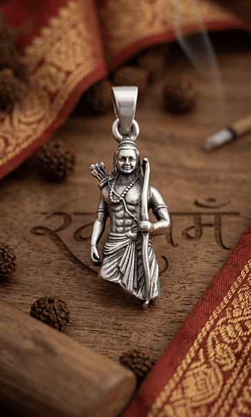 925 Silver Oxidised Lord Rama Warrior Locket