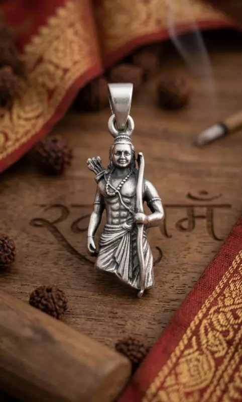 925 Silver Oxidised Lord Rama Warrior Locket