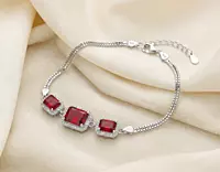 925 Silver Ruby Red Radiant Halo Bracelet For Her