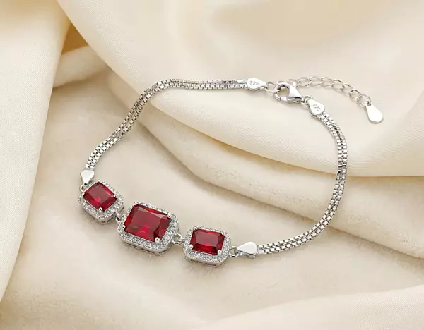 925 Silver Ruby Red Radiant Halo Bracelet For Her