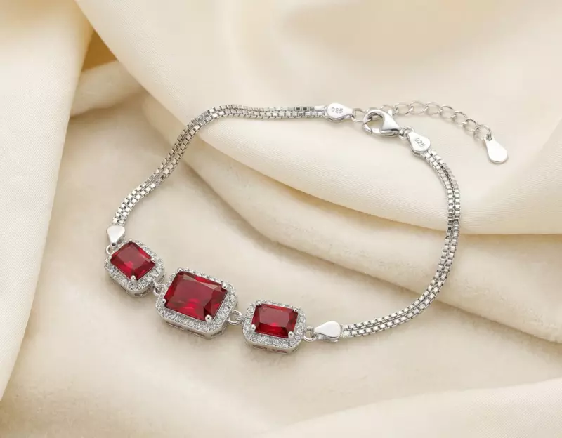 925 Silver Ruby Red Radiant Halo Bracelet For Her