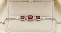 925 Silver Ruby Red Radiant Halo Bracelet For Her