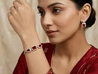 925 Silver Ruby Red Radiant Halo Bracelet For Her