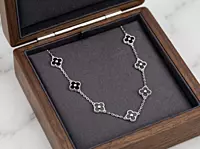 925 Silver Onyx Clover Allure Necklace