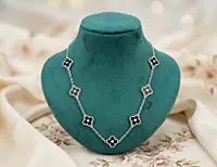 925 Silver Onyx Clover Allure Necklace