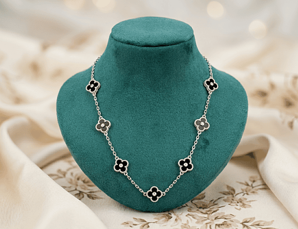 925 Silver Onyx Clover Allure Necklace