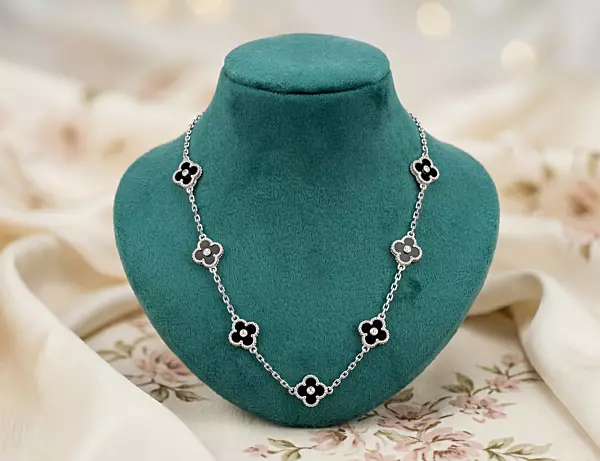925 Silver Onyx Clover Allure Necklace