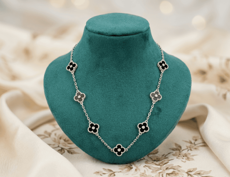 925 Silver Onyx Clover Allure Necklace