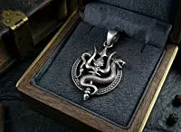 925 Silver Oxidized Divine Trishul & Vasuki Locket
