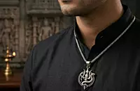925 Silver Oxidized Divine Trishul & Vasuki Locket