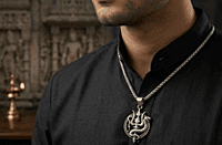 925 Silver Oxidized Divine Trishul & Vasuki Locket