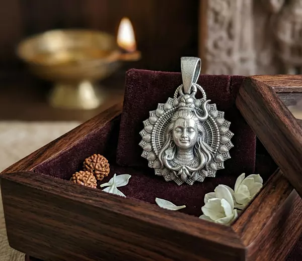 925 Silver Oxidised Lord Shiva Lotus Locket