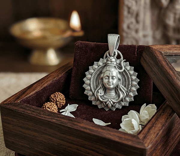 925 Silver Oxidised Lord Shiva Lotus Locket