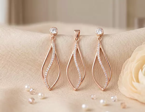 925 Silver Gilded Wave Pendant Set