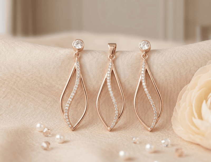 925 Silver Gilded Wave Pendant Set
