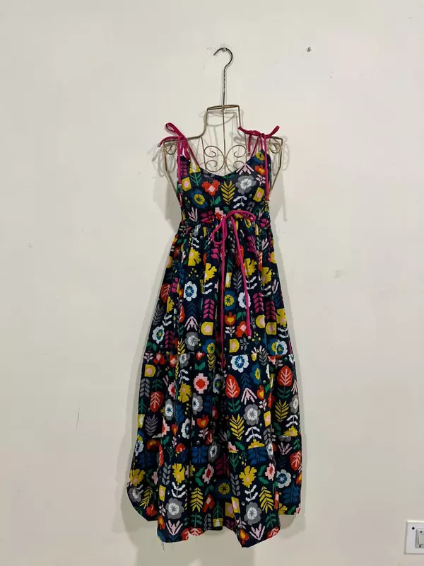 Meghana's Strap & Tie Dress - Blue & Tetris