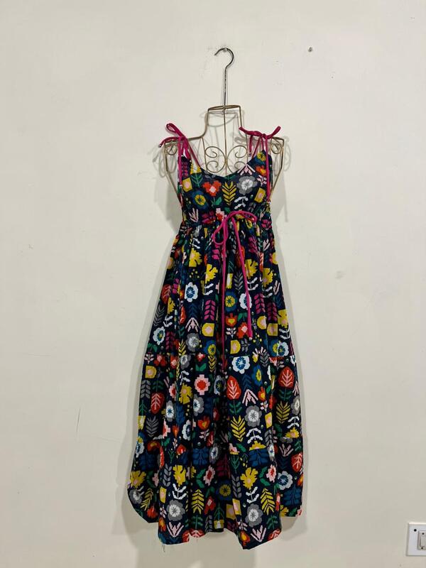 Meghana's Strap & Tie Dress - Blue & Tetris