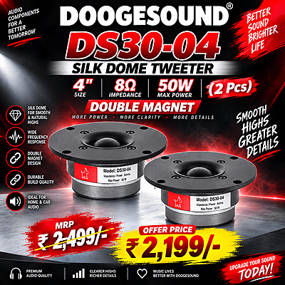 DS30-04 SILK DOME TWEETER 4" 8Ohms DOUBLE MAGNET 50W (2 Pcs) DS30-04 SILK DOME TWEETER 4" 8Ohms DOUBLE MAGNET 50W (2 Pcs)