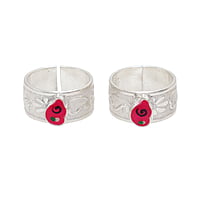 Silver Toe Rings, Metti with Red Enamel