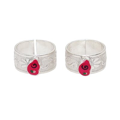 Silver Toe Rings, Metti with Red Enamel