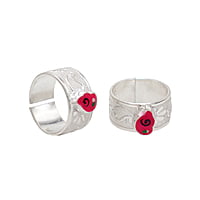 Silver Toe Rings, Metti with Red Enamel