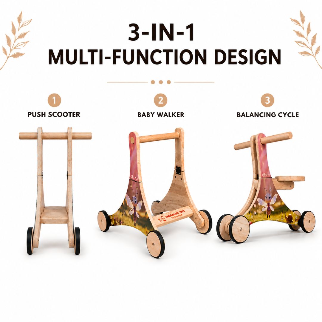 3-in-1 Wooden Baby Push Walker/ Balance Cycle / Push Scooter - Olima 3-in-1 Wooden Baby Push Walker/ Balance Cycle / Push Scooter - Olima