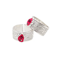 Silver Toe Rings, Metti with Red Enamel