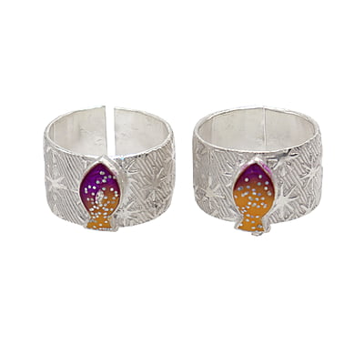 Silver Toe Ring, Metti with Enamel Fish Design