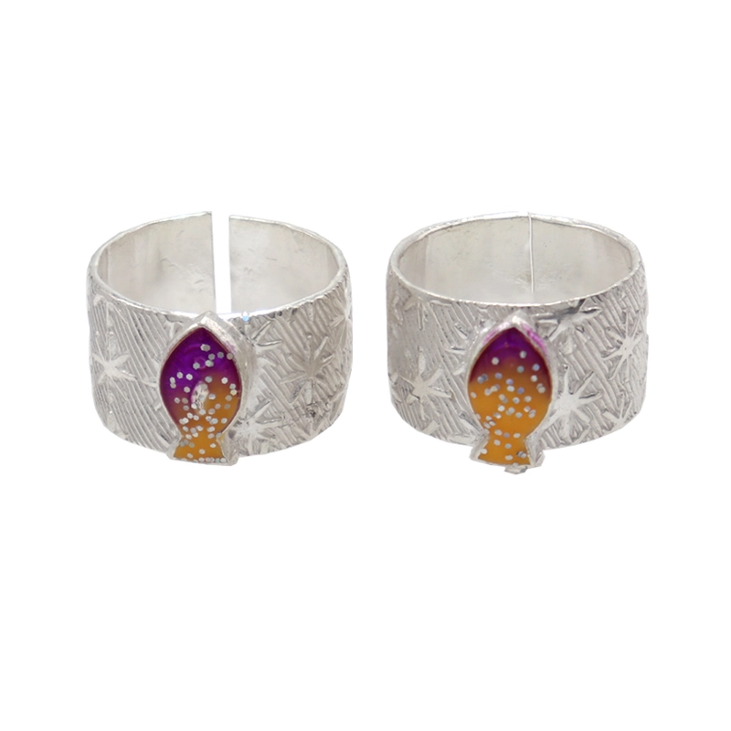 Silver Toe Ring, Metti with Enamel Fish Design
