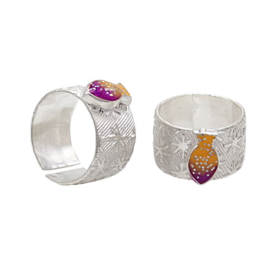 Silver Toe Ring, Metti with Enamel Fish Design Silver Toe Ring, Metti with Enamel Fish Design