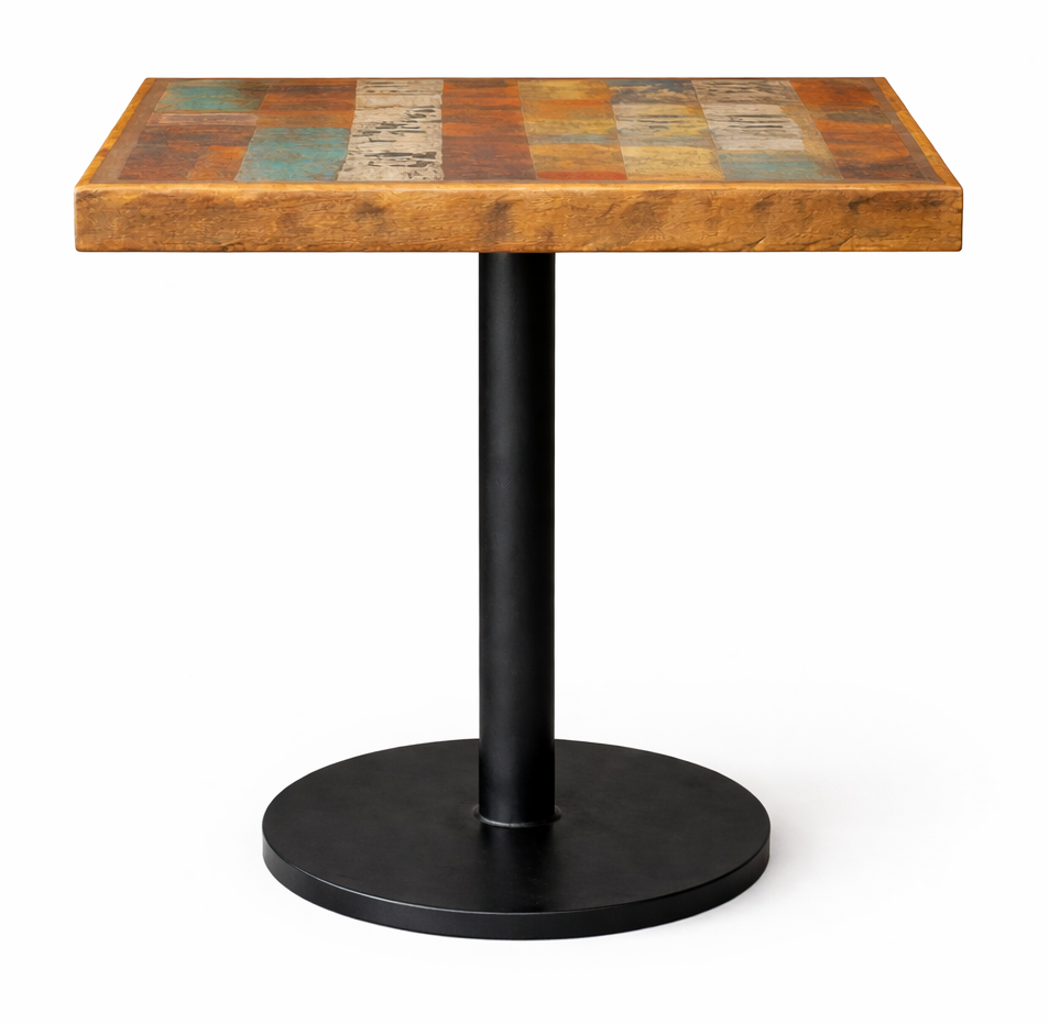 Rustic Vibrant Metal Pedestal Dining Table