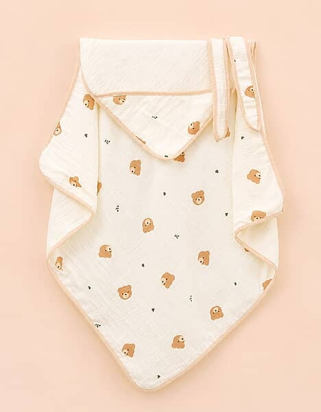 Crinkled Muslin Hooded Blanket (85x85 cm) – Assorted Designs Crinkled Muslin Hooded Blanket (85x85 cm) – Assorted Designs