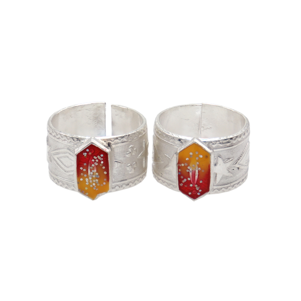 Silver Toe Ring, Metti with Red Enamel
