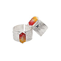Silver Toe Ring, Metti with Red Enamel