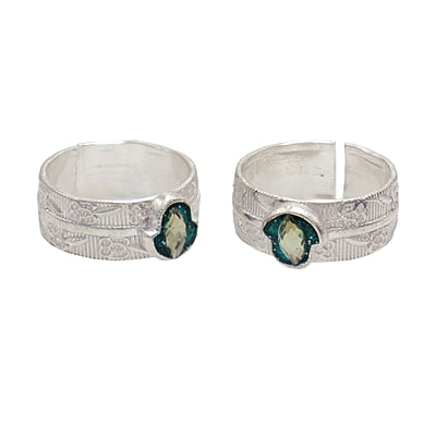 Silver Toe Ring, Metti with Enamel Green