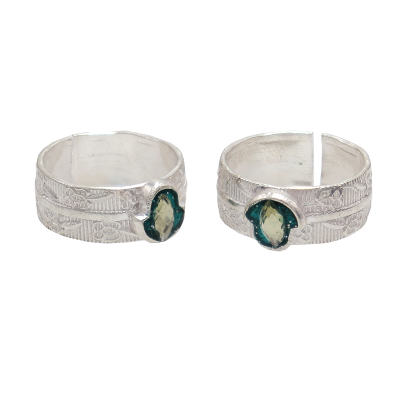 Silver Toe Ring, Metti with Enamel Green