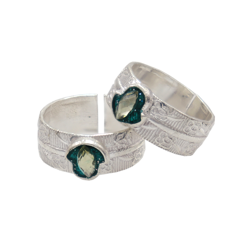 Silver Toe Ring, Metti with Enamel Green