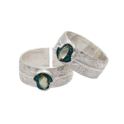 Silver Toe Ring, Metti with Enamel Green Silver Toe Ring, Metti with Enamel Green