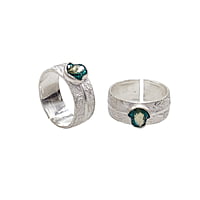 Silver Toe Ring, Metti with Enamel Green