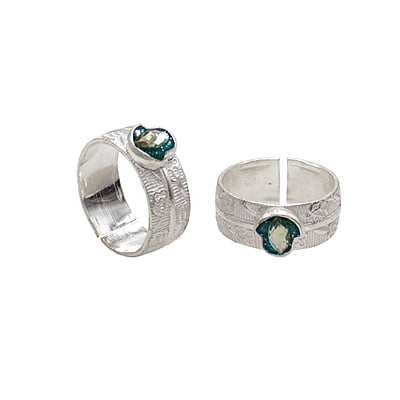 Silver Toe Ring, Metti with Enamel Green Silver Toe Ring, Metti with Enamel Green