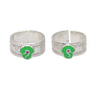 Silver Toe Ring, Metti with Green Enamel