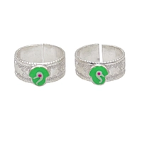 Silver Toe Ring, Metti with Green Enamel