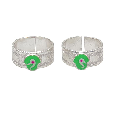 Silver Toe Ring, Metti with Green Enamel Silver Toe Ring, Metti with Green Enamel