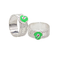 Silver Toe Ring, Metti with Green Enamel